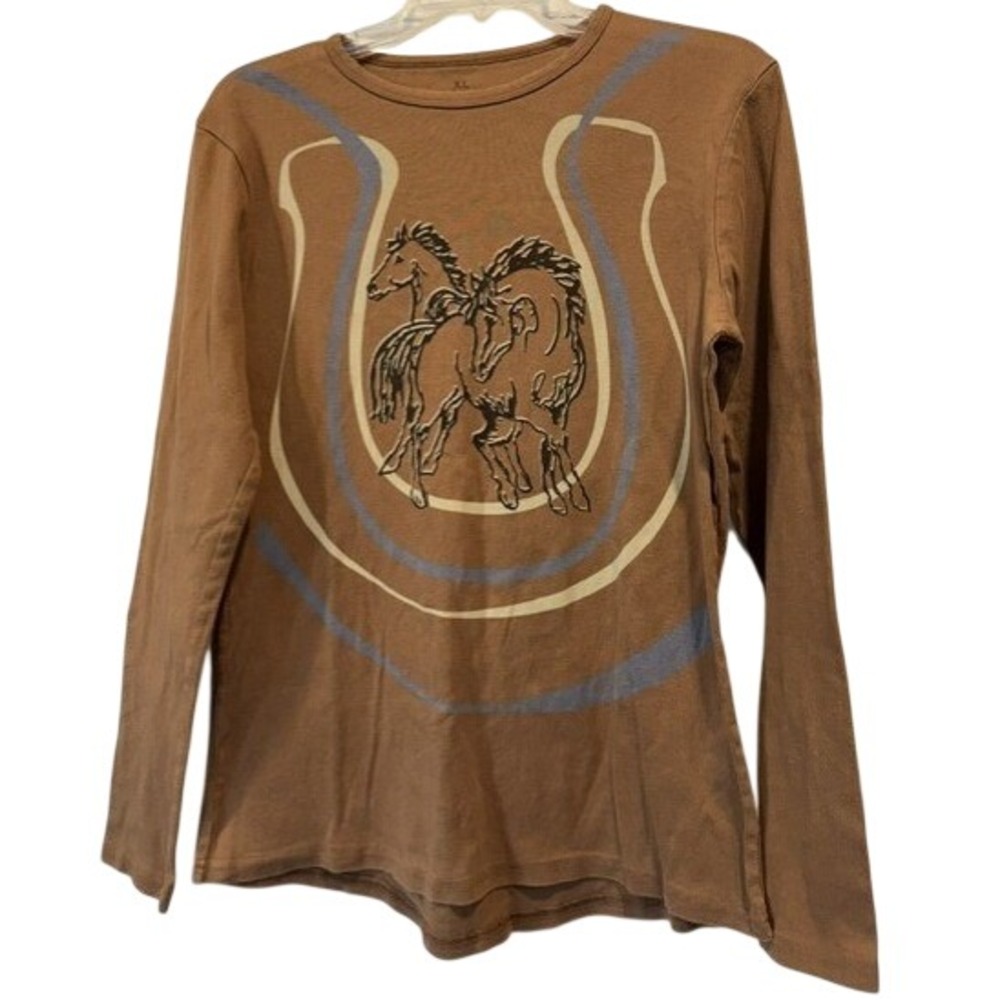 Kerrits Womens XL Brown Horse Graphic Long Sleeve Equestrian Riding Tee